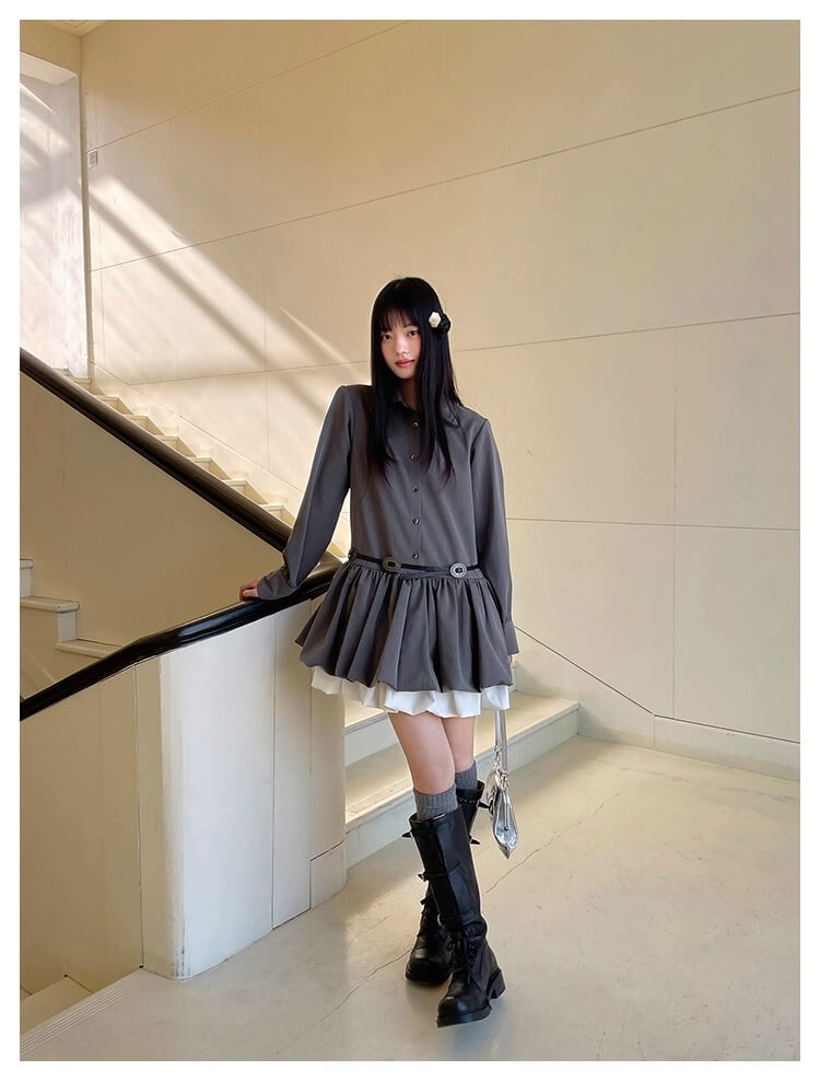Cloudy Ruffle Layer Shirt Onepiece
