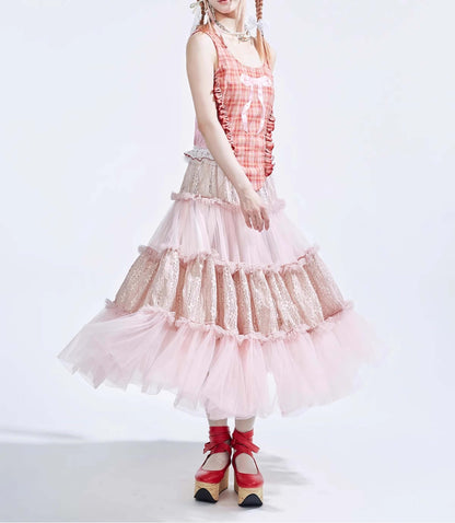 Frill Lace Layered Tulle Skirt