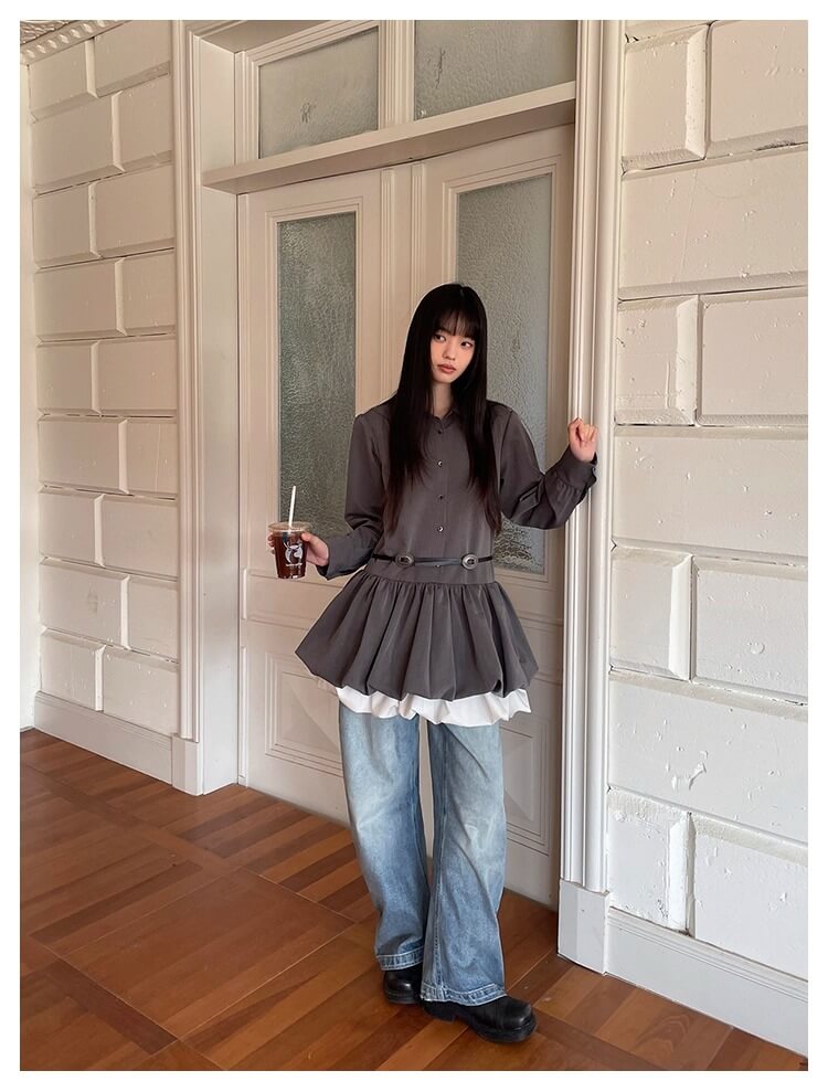 Cloudy Ruffle Layer Shirt Onepiece