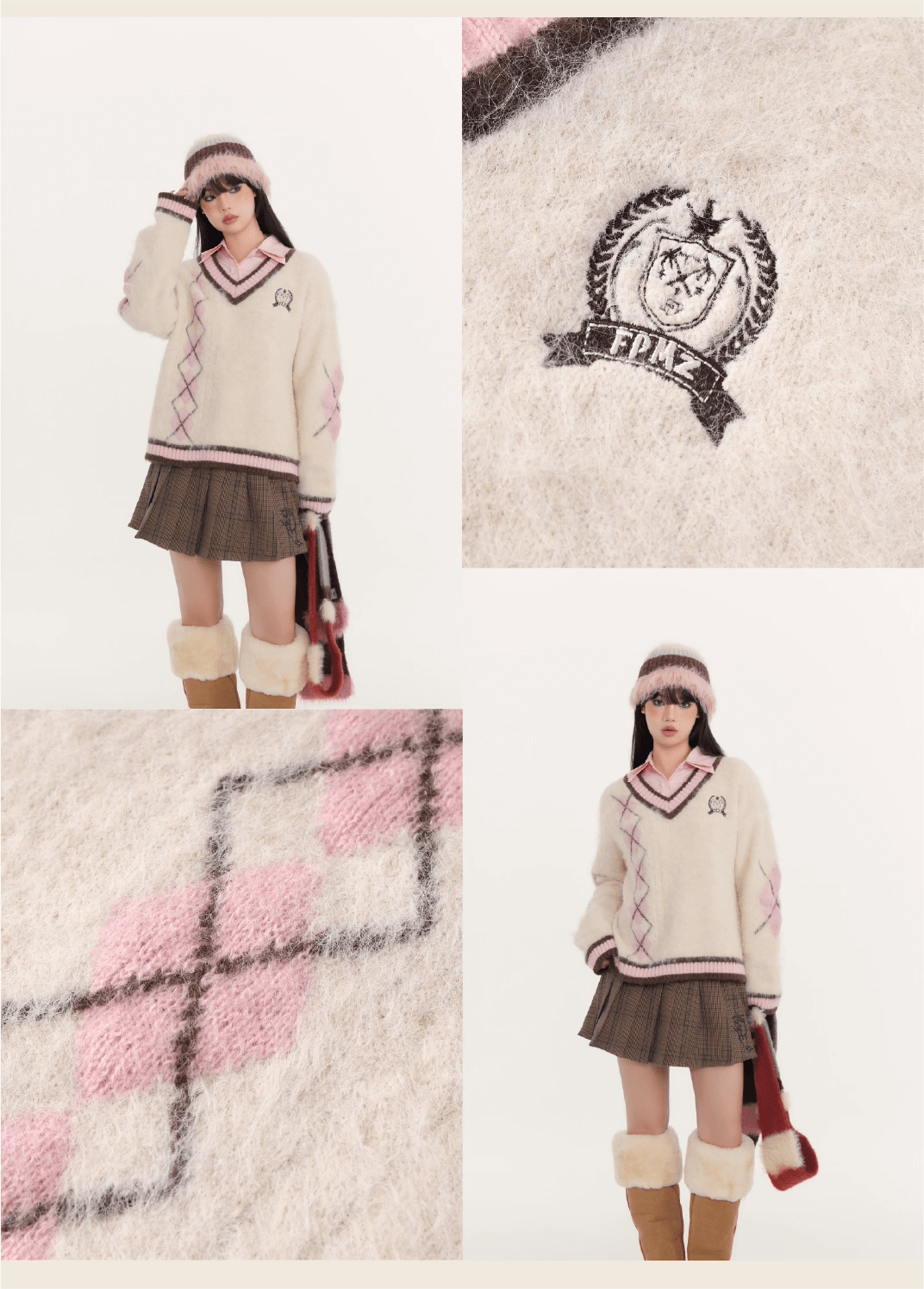Fluffy Argyle Mood Knit（全3色）