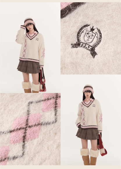 Fluffy Argyle Mood Knit（全3色）