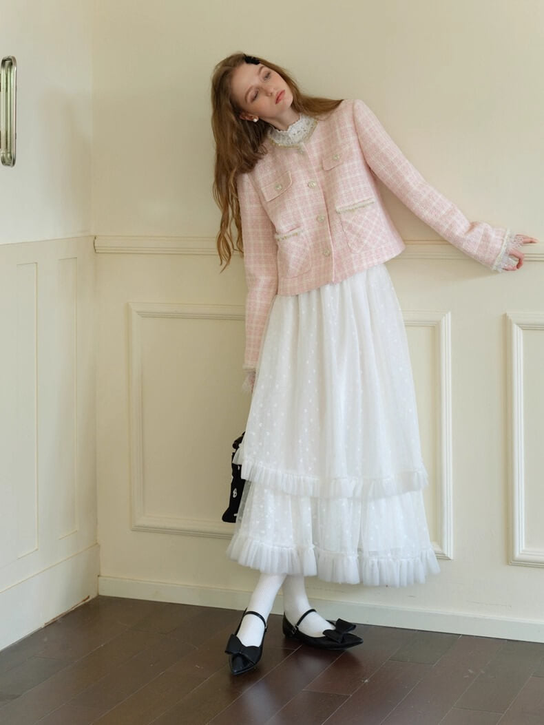 Cotton Candy Check Tweed Jacket