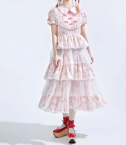 Ribbon Whip Frill Tiered Dress