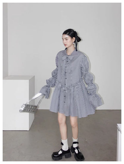 Ribbon Puff Gingham Dress