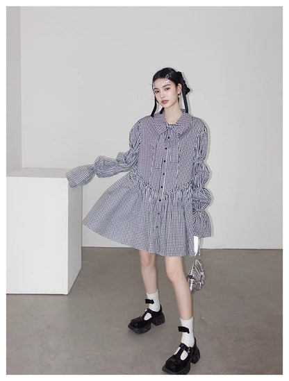 Ribbon Puff Gingham Dress