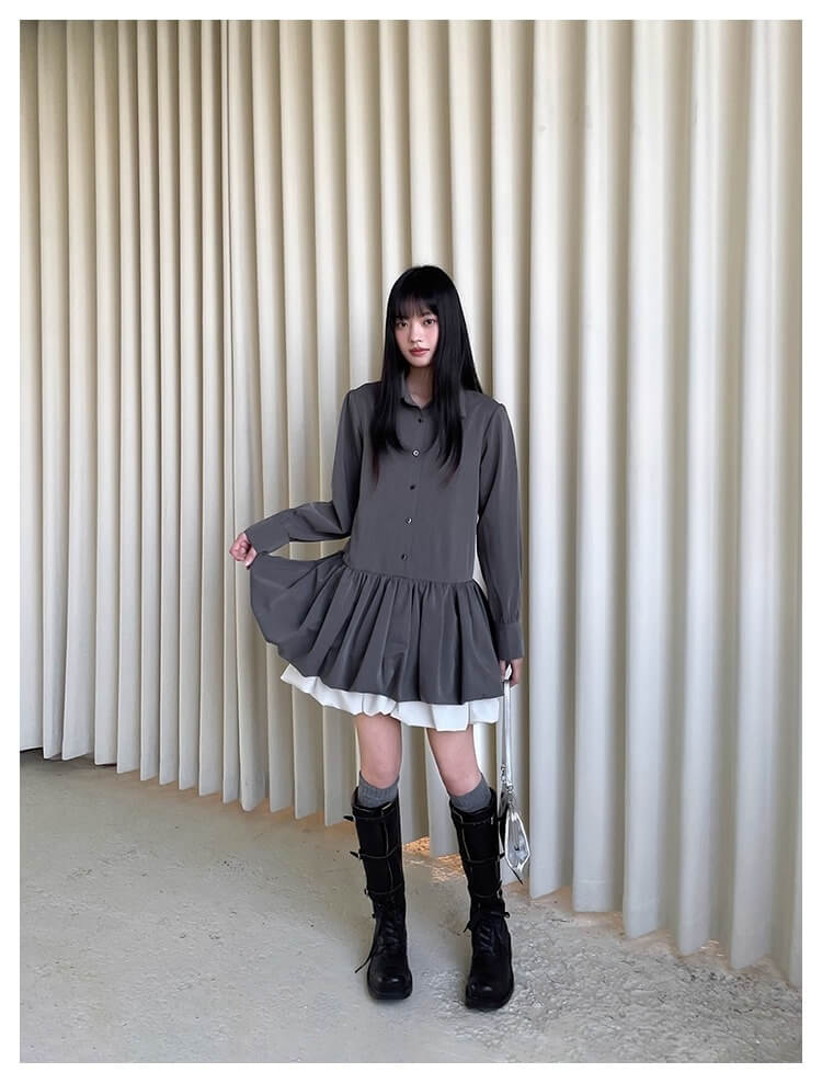 Cloudy Ruffle Layer Shirt Onepiece