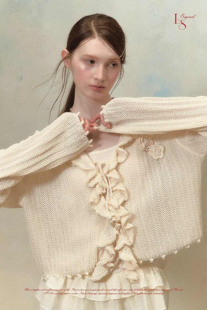 Frill bloom knit cardigan