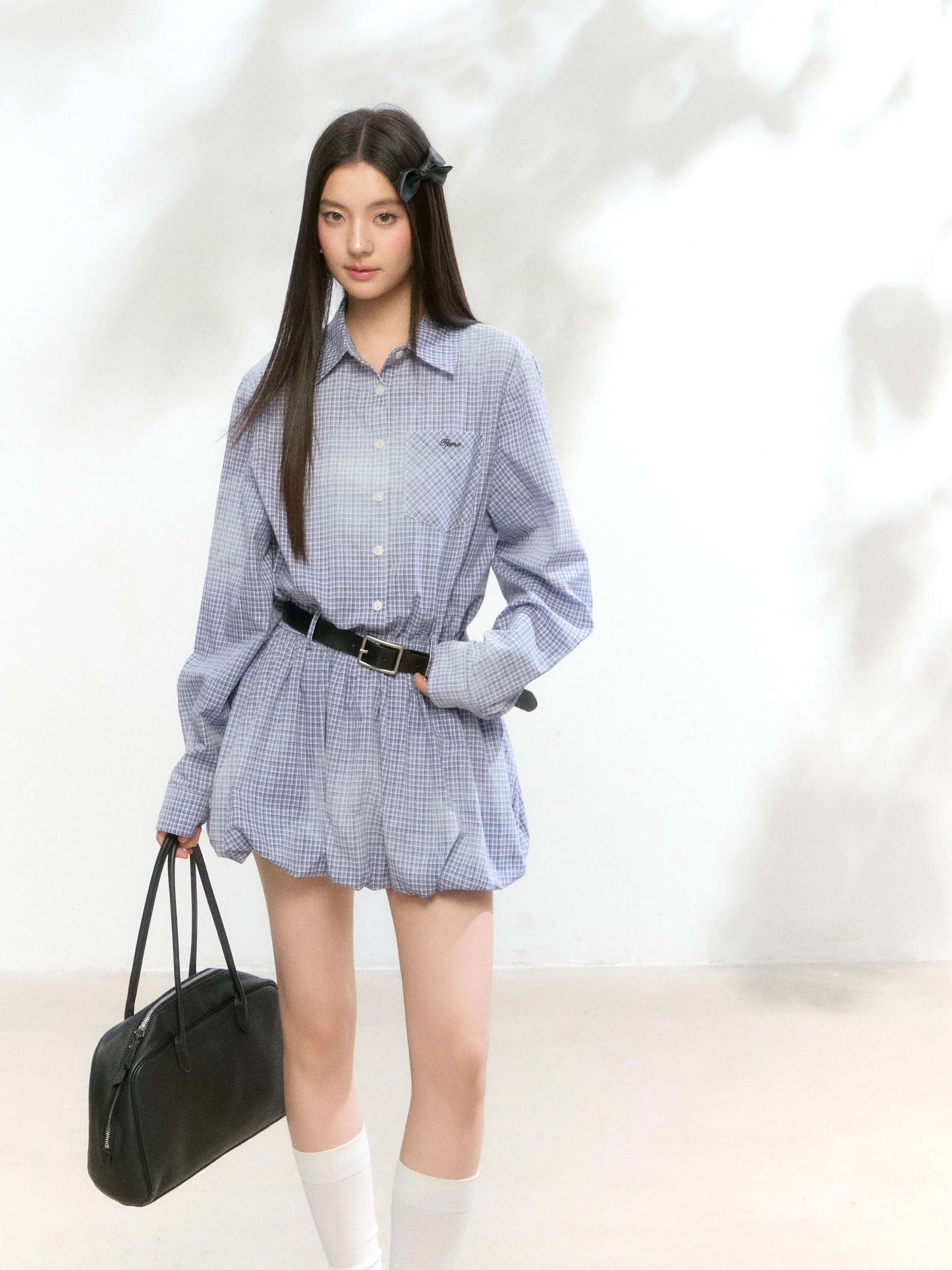 Balloon Check Shirt Onepiece
