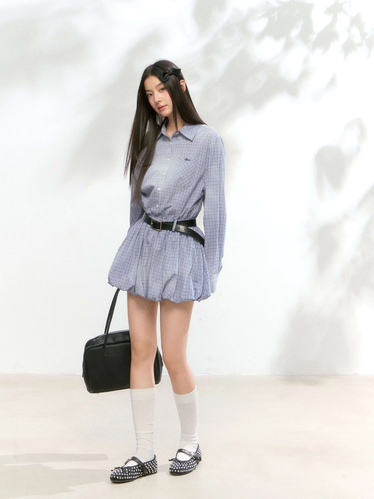 Balloon Check Shirt Onepiece