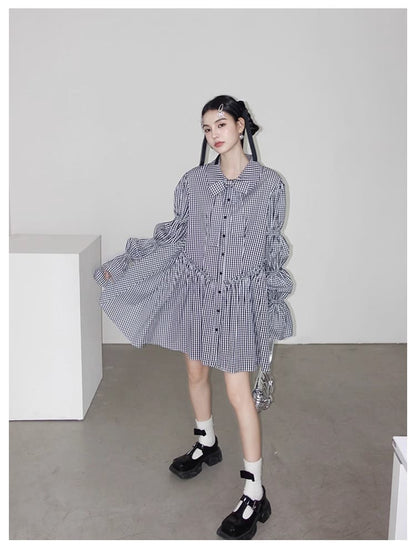 Ribbon Puff Gingham Dress