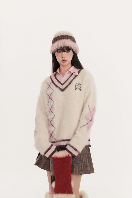 Fluffy Argyle Mood Knit（全3色）