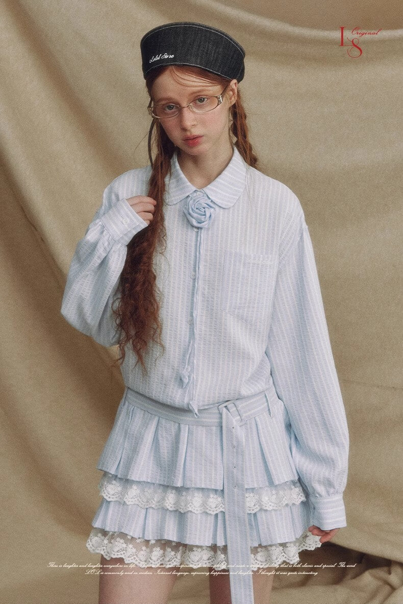 Stripe Lace Rose Shirt Dress