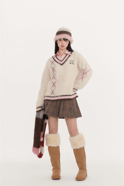 Fluffy Argyle Mood Knit（全3色）