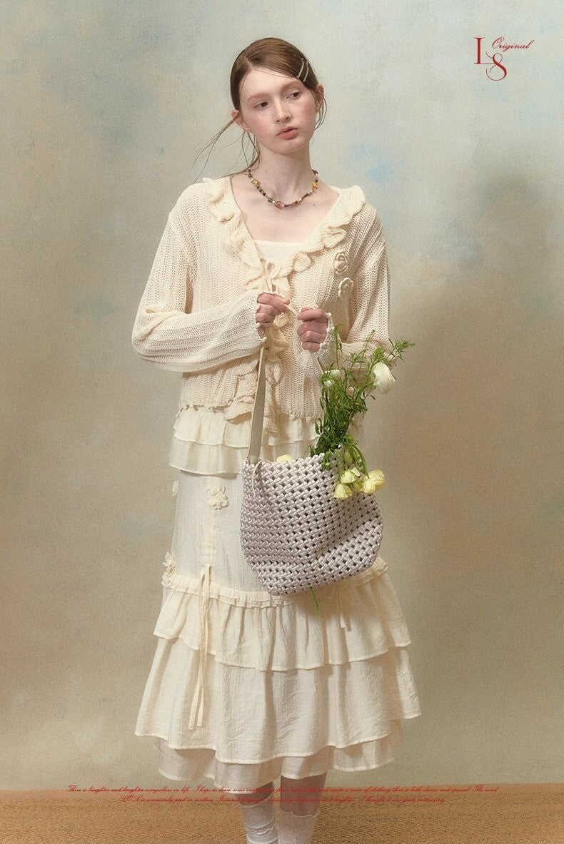 Frill bloom knit cardigan