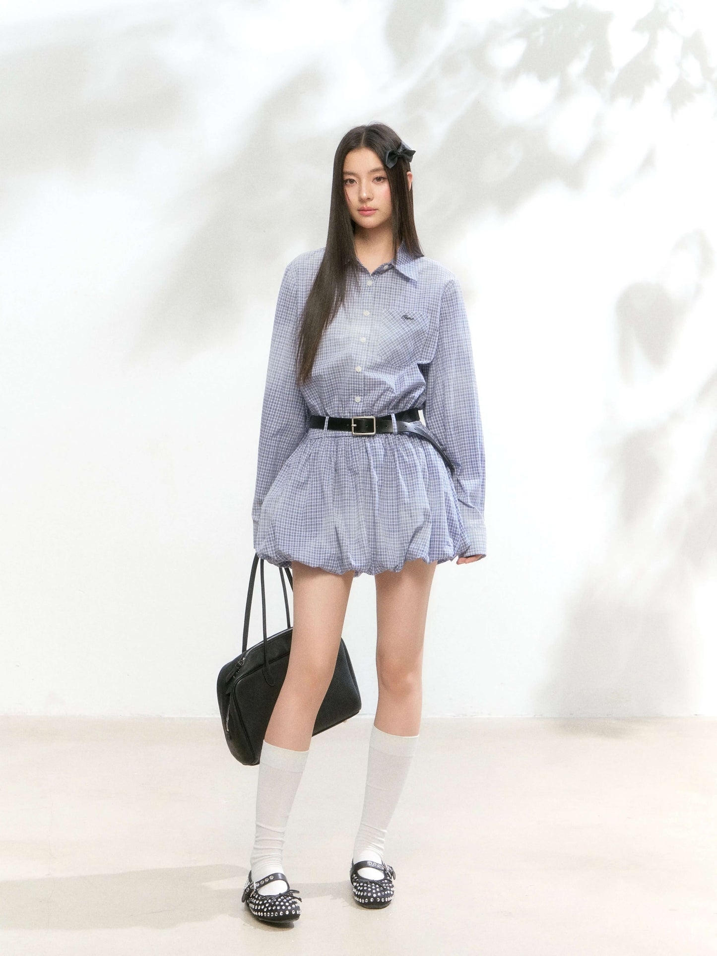 Balloon Check Shirt Onepiece