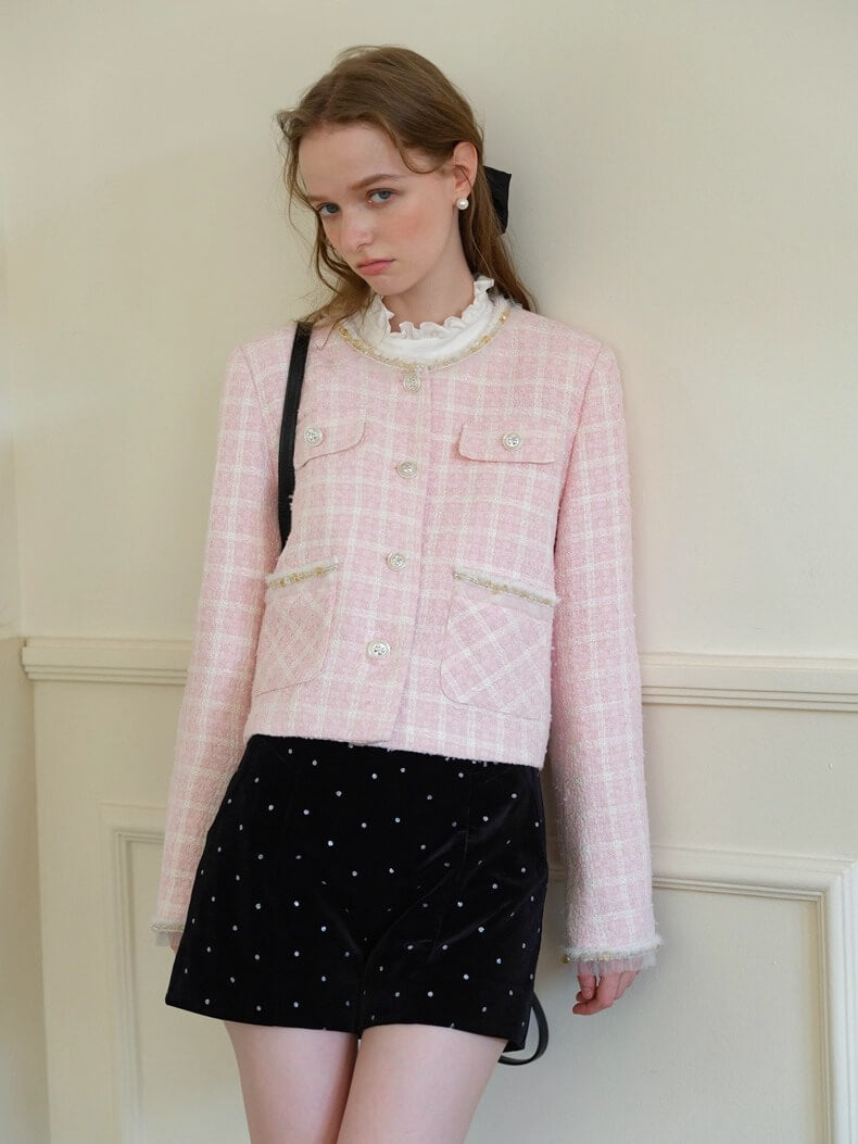 Cotton Candy Check Tweed Jacket