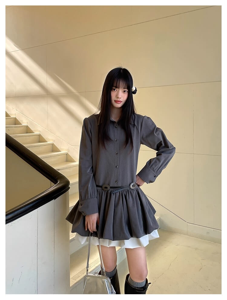 Cloudy Ruffle Layer Shirt Onepiece