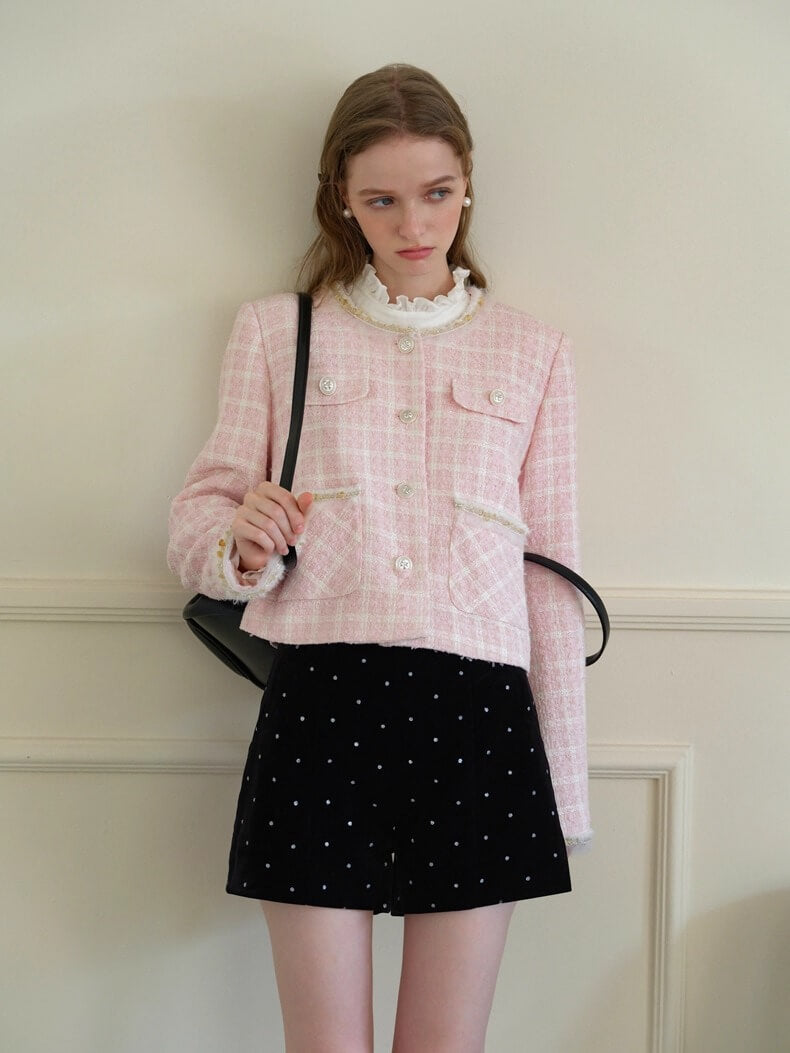 Cotton Candy Check Tweed Jacket