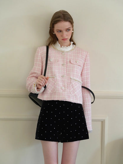 Cotton Candy Check Tweed Jacket