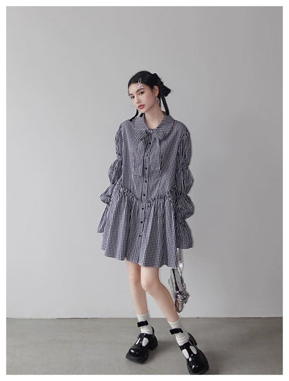 Ribbon Puff Gingham Dress
