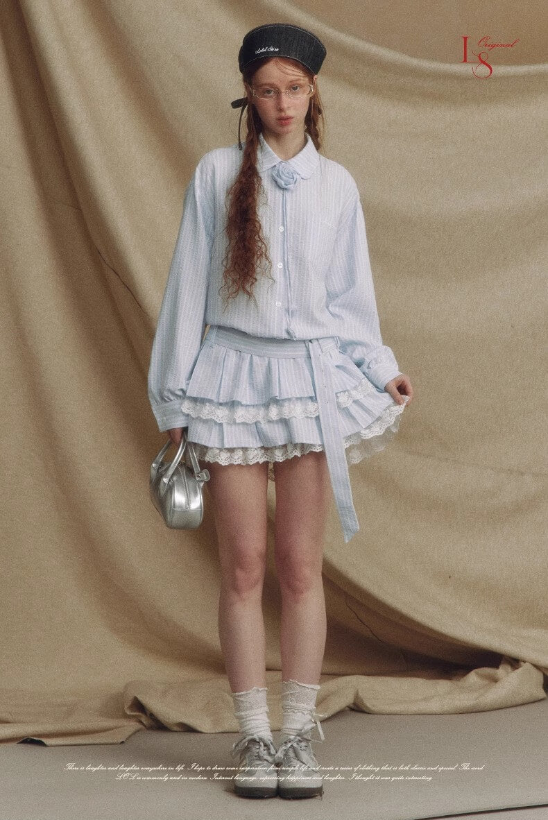 Stripe Lace Rose Shirt Dress