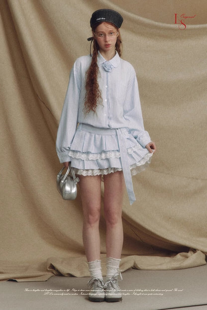 Stripe Lace Rose Shirt Dress