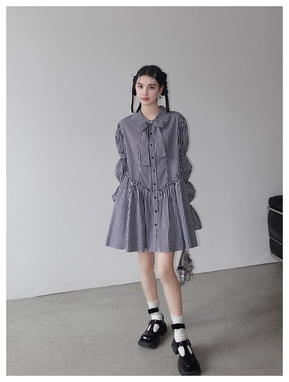 Ribbon Puff Gingham Dress