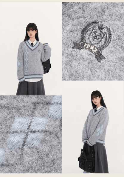 Fluffy Argyle Mood Knit（全3色）