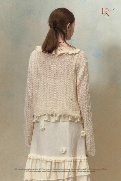 Frill bloom knit cardigan