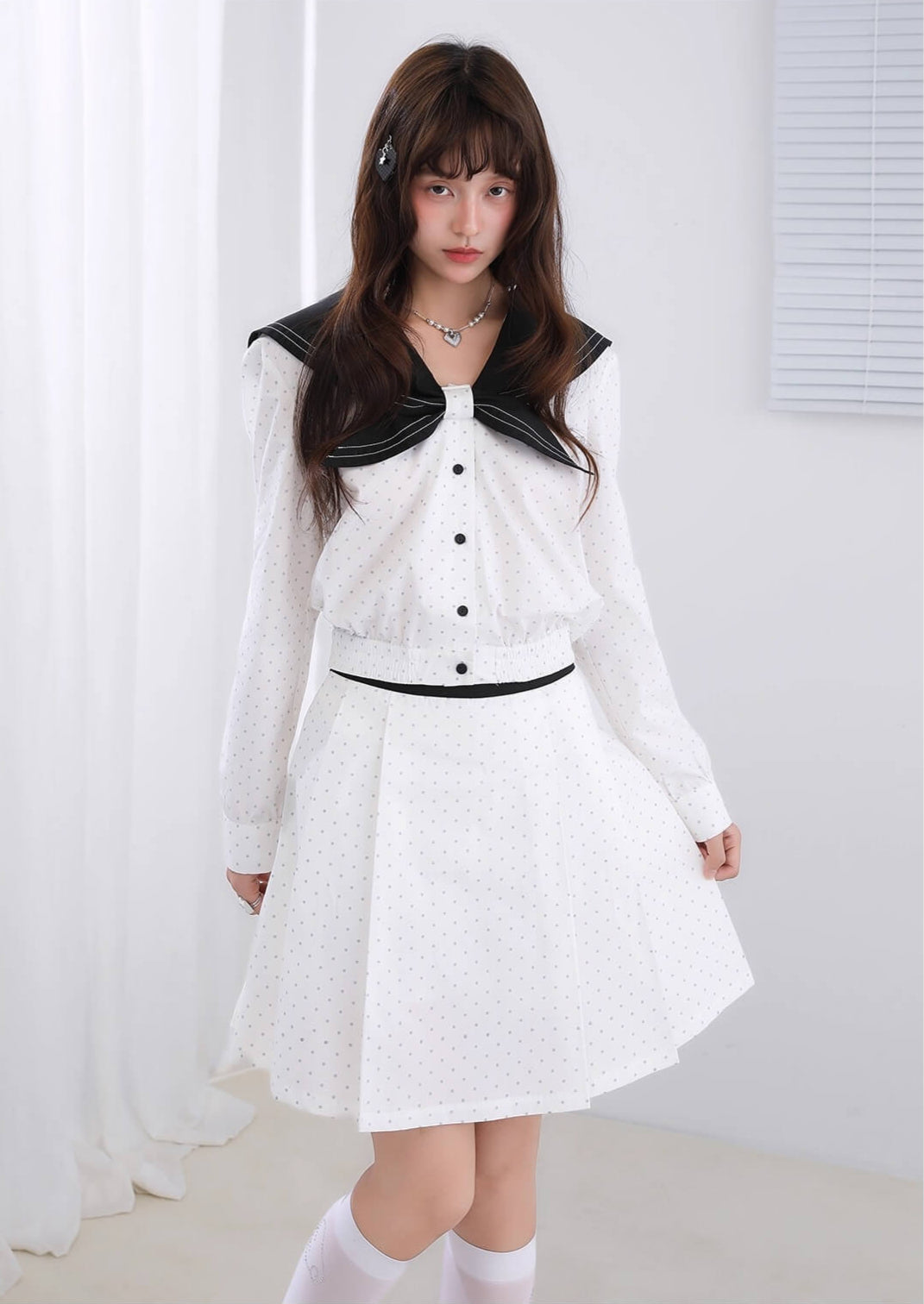 Dot Ribbon Sailor Mini Skirt