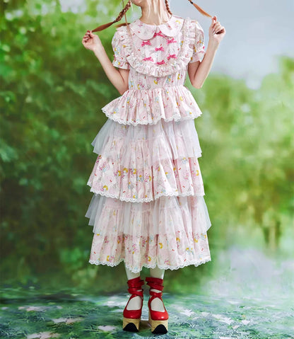 Ribbon Whip Frill Tiered Dress