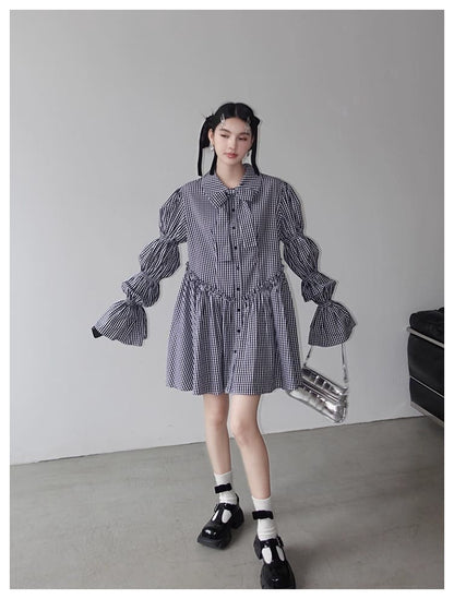 Ribbon Puff Gingham Dress