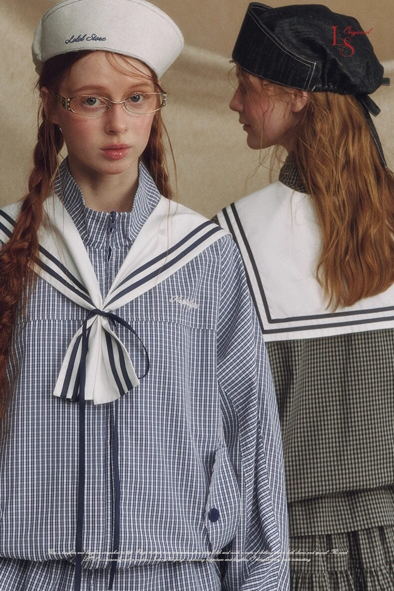 Sailor Check Ribbon Blouson