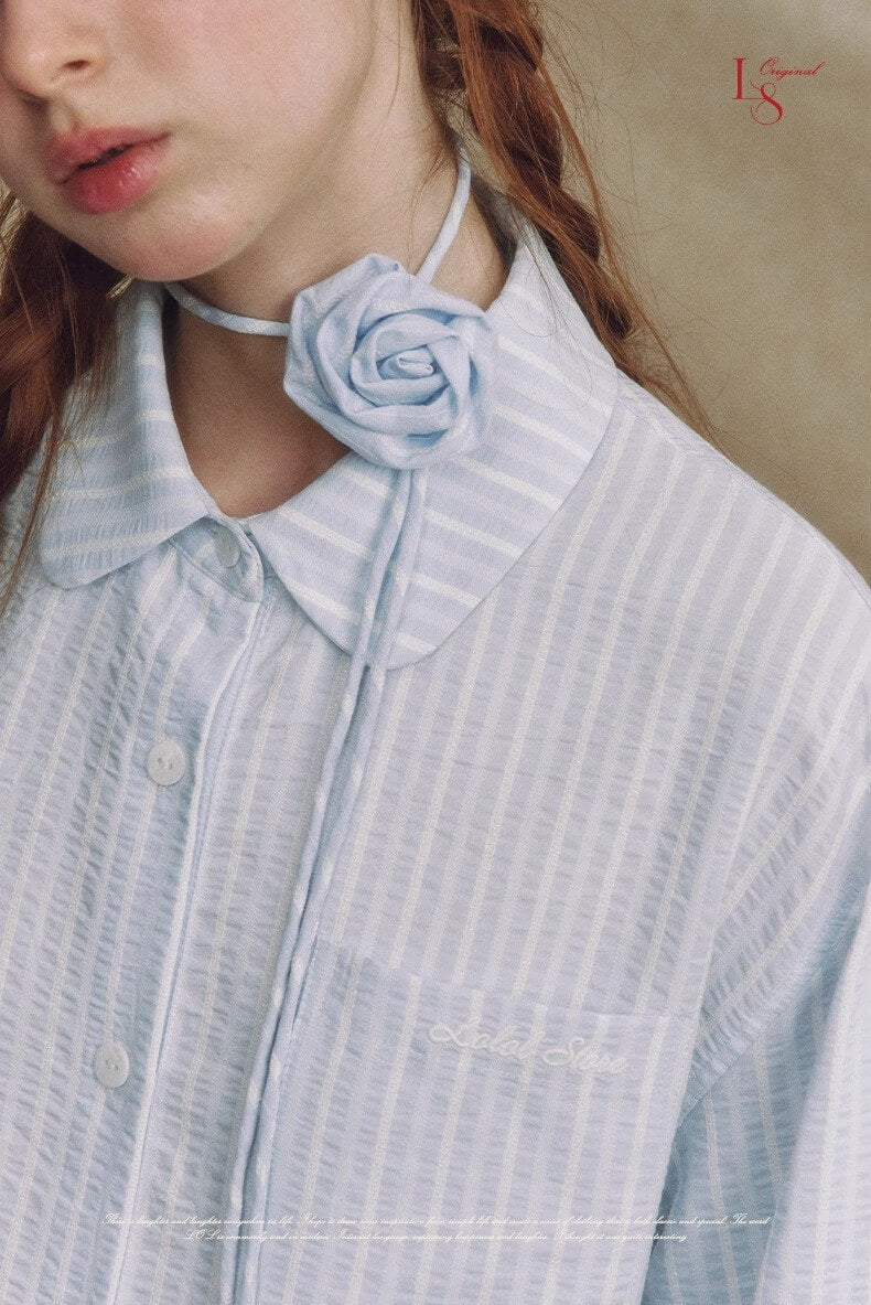 Stripe Lace Rose Shirt Dress