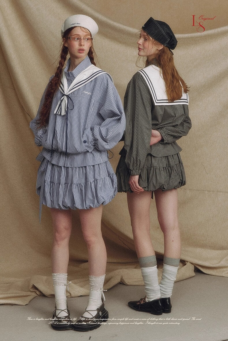 Sailor Check Ribbon Blouson