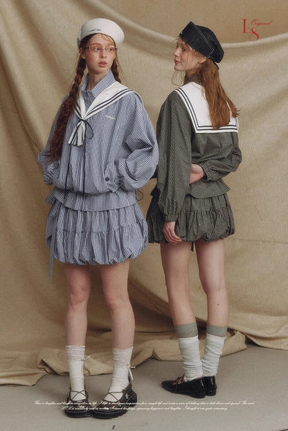 Sailor Check Ribbon Blouson