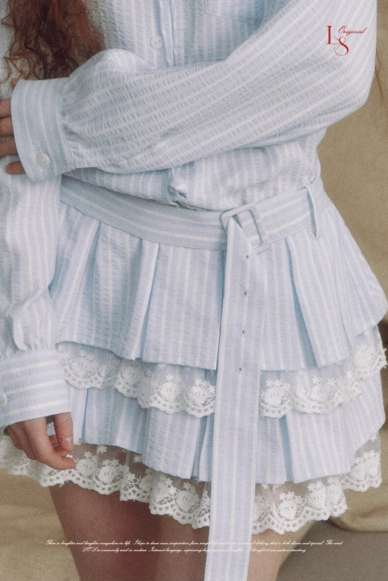 Stripe Lace Rose Shirt Dress