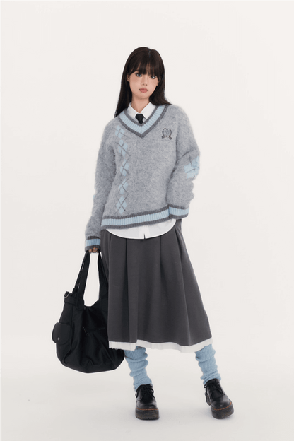 Fluffy Argyle Mood Knit（全3色）