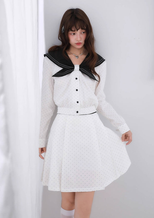 Dot Ribbon Sailor Mini Skirt