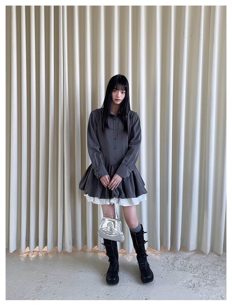 Cloudy Ruffle Layer Shirt Onepiece