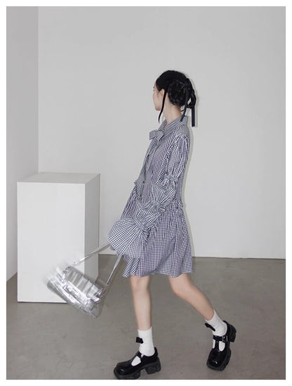 Ribbon Puff Gingham Dress