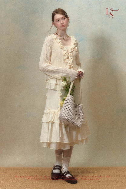 Frill bloom knit cardigan