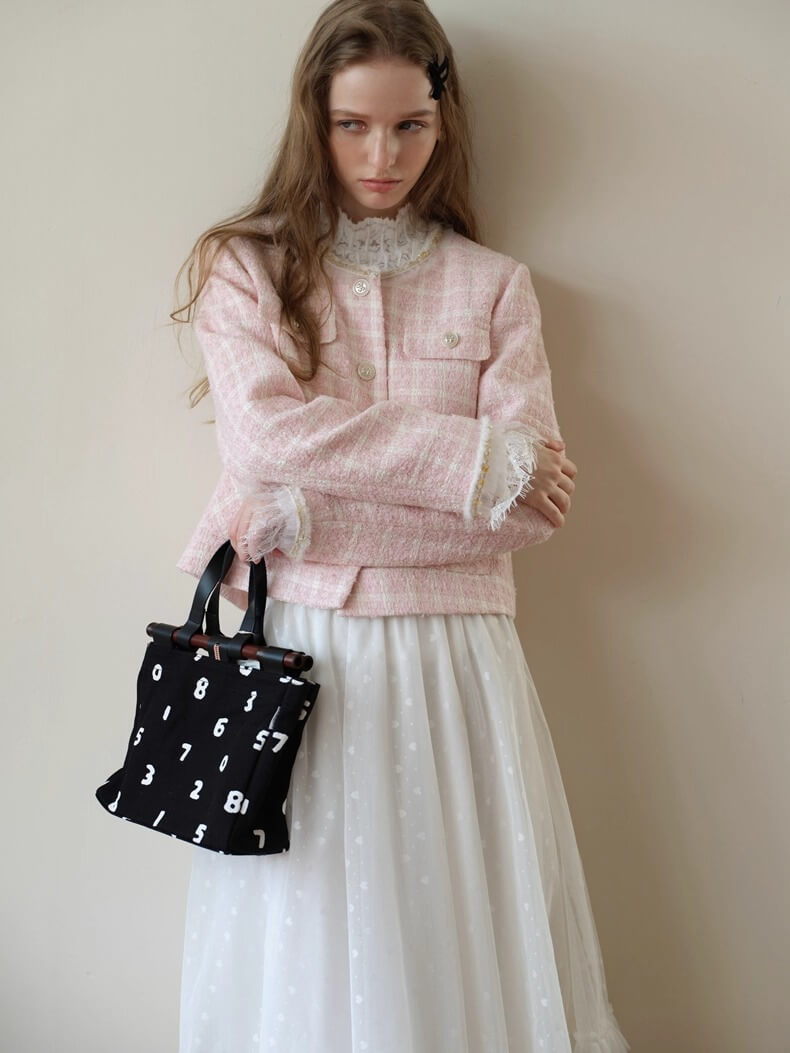 Cotton Candy Check Tweed Jacket