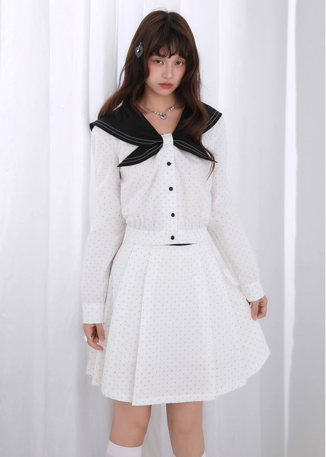 Dot Ribbon Sailor Mini Skirt