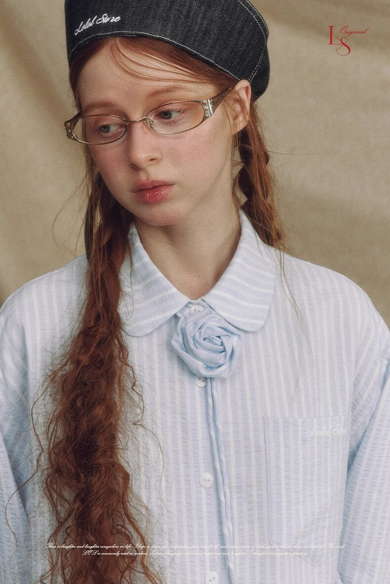 Stripe Lace Rose Shirt Dress