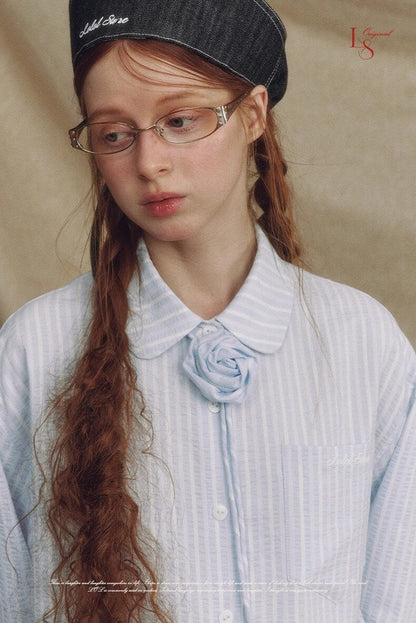 Stripe Lace Rose Shirt Dress