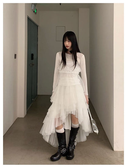 Asymmetry Layered Fluffy Tulle Skirt