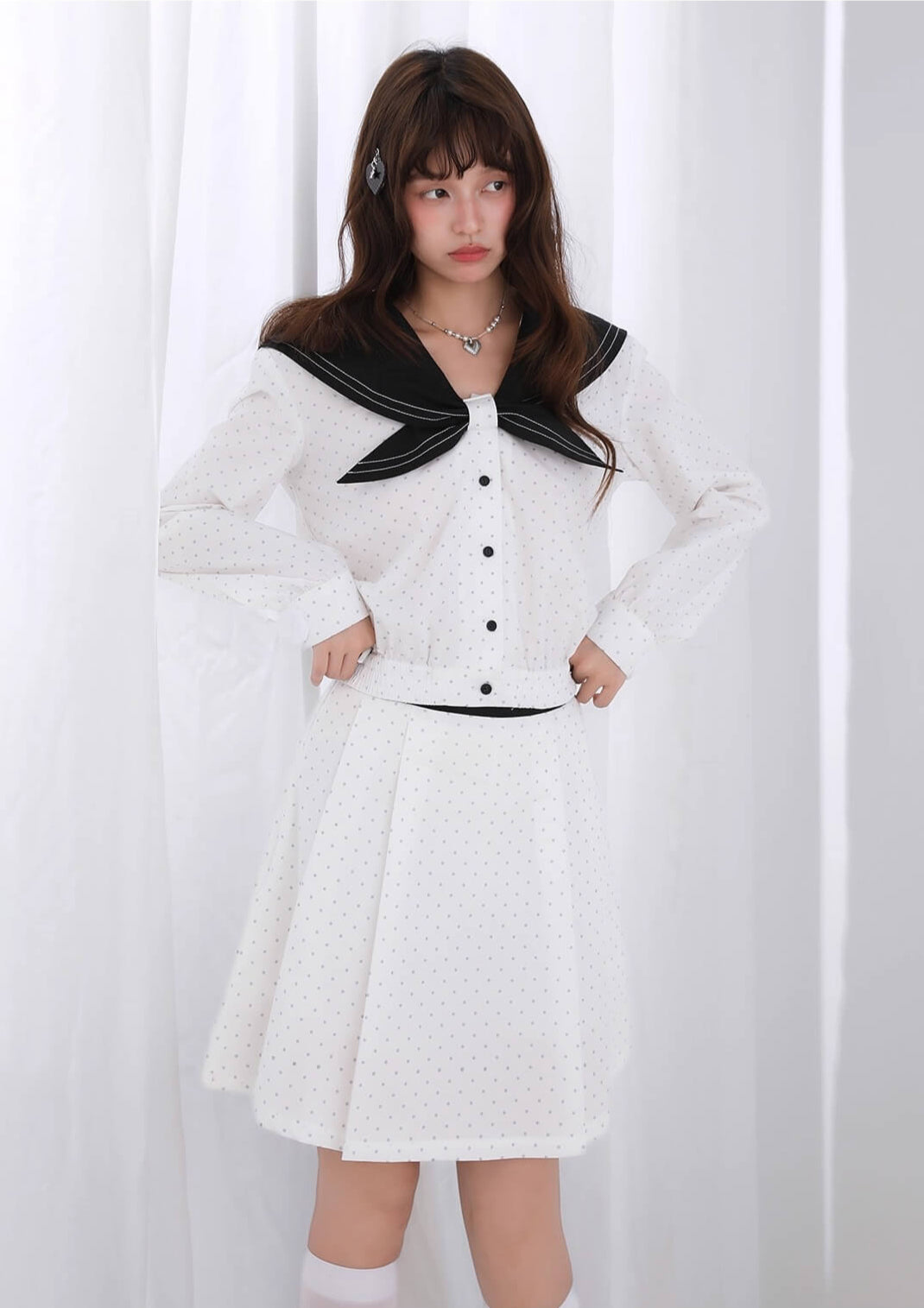 Dot Ribbon Sailor Mini Skirt