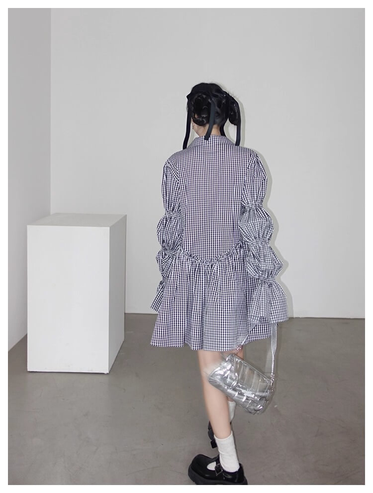 Ribbon Puff Gingham Dress