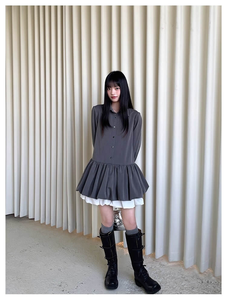 Cloudy Ruffle Layer Shirt Onepiece